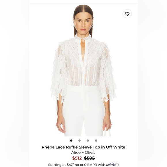 Alice + Olivia Tops - Rheba Lace Ruffle Sleeve Top in Off White
Alice + Olivia